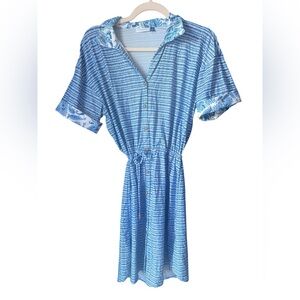 Cabana Life Blue Print Shirt Dress UPF Stretch Resort Beach Sz S Button Front